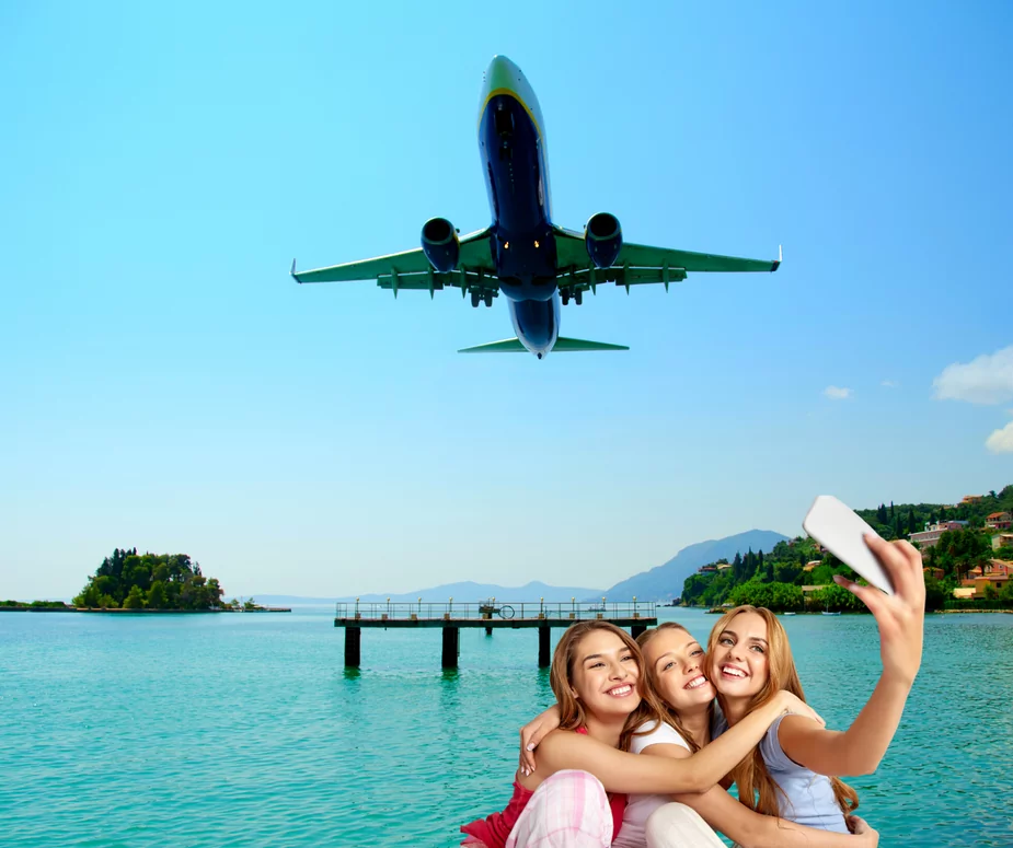 Korfu Selfie z samolotem